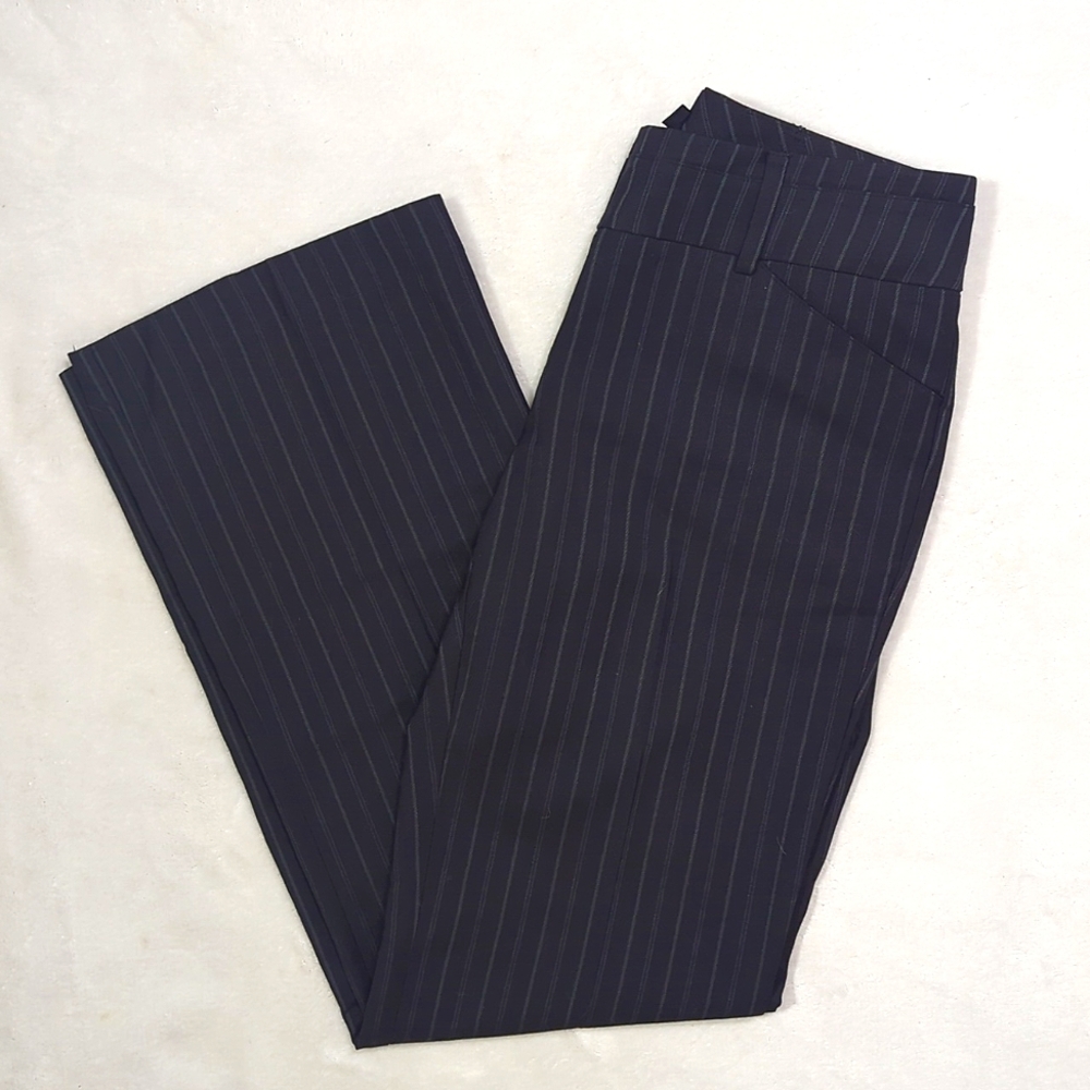 Y2K Black W/ White Pinstriped Wide Leg Trouser Pants - Picture 2 of 5